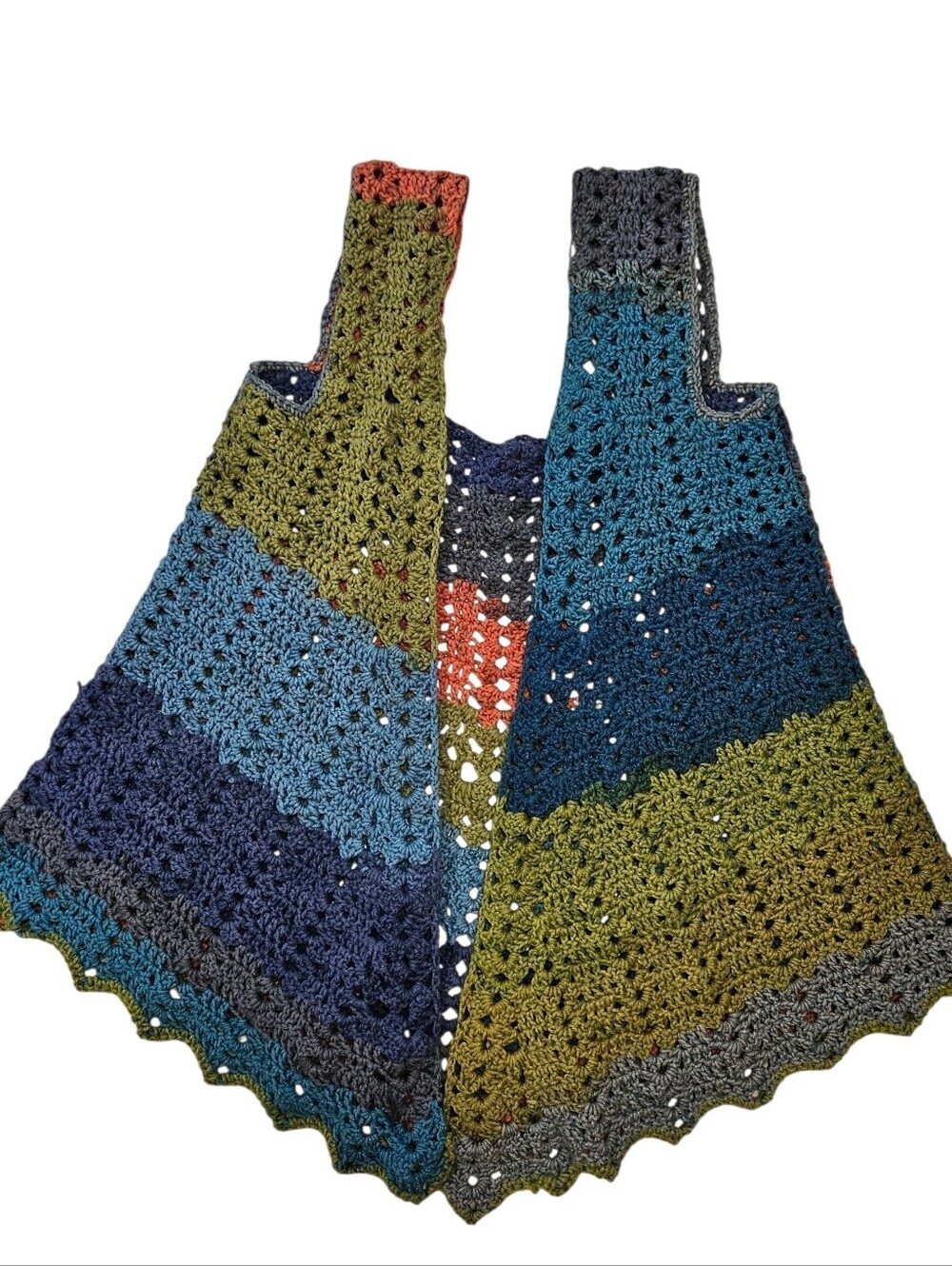 VINTAGE Boho Colorful Patchwork Handmade Crochet Vest Top One Size Bohemian